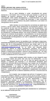 CARTA AL ALCALDE DE MENDOZA SOLICITANDOLE PUBLIQUE INFORMACIÓN PRESUPUESTAL